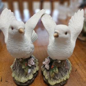 Two White Ceramic Doves